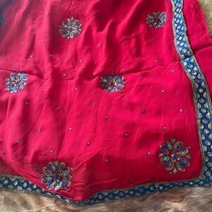 Embellished Fuchsia Saree Panel with Blue-Gold Border